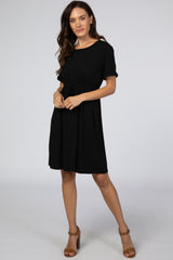 Black Short Sleeve Waist Tie Dress