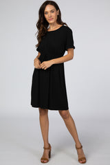 Black Short Sleeve Waist Tie Maternity Dress