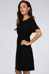 Black Short Sleeve Waist Tie Dress