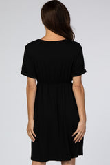 Black Short Sleeve Waist Tie Dress