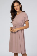 Mauve Short Sleeve Waist Tie Dress