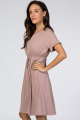 Mauve Short Sleeve Waist Tie Dress