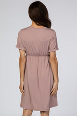 Mauve Short Sleeve Waist Tie Dress