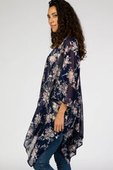 Navy Floral Chiffon Cover Up