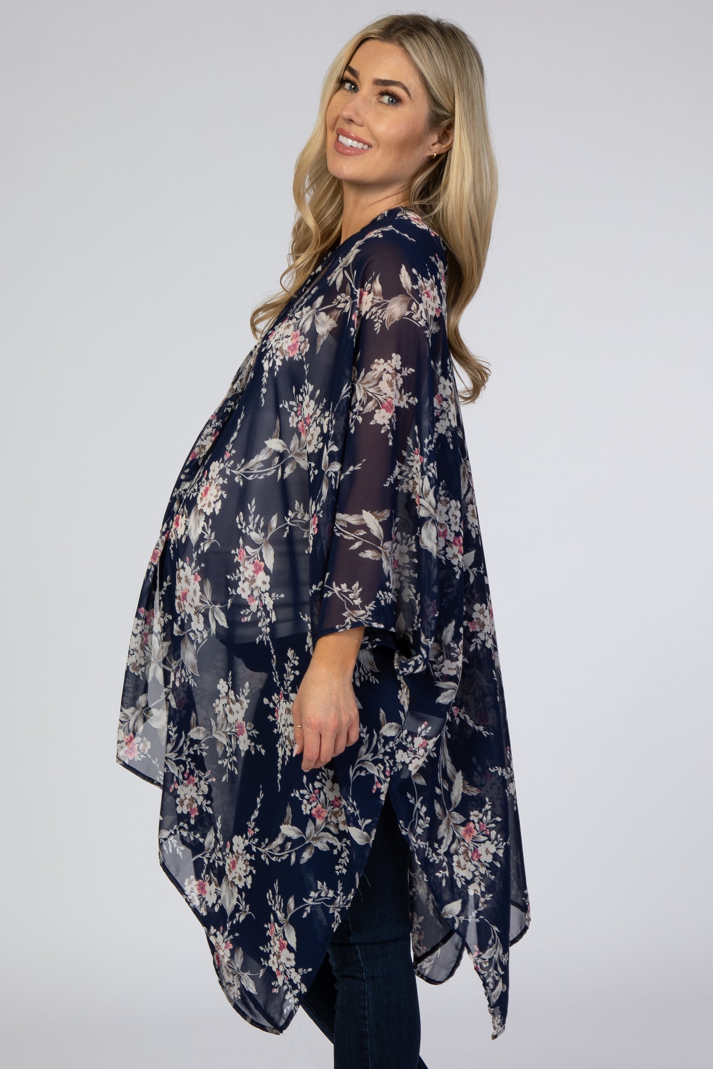 Navy Floral Chiffon Maternity Cover Up