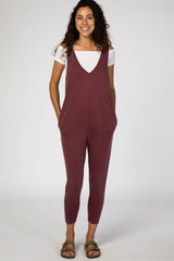 Burgundy V-Neck Maternity Jumpsuit