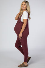 Burgundy V-Neck Maternity Jumpsuit