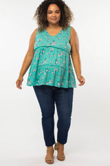 Mint Green Floral Print Tiered Maternity Plus Tank Top