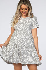 Grey Animal Print Tiered Maternity Mini Dress