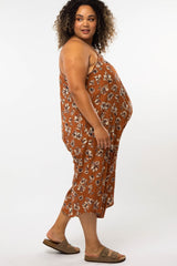 Brown Floral Crop Maternity Plus Jumpsuit