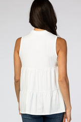 Ivory Ribbed Mock Neck Tiered Top