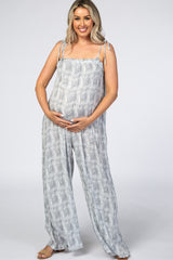 Grey Striped Tie Dye Wide Leg Maternity Jumpsuit