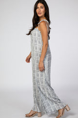 Grey Striped Tie Dye Wide Leg Jumpsuit