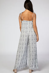 Grey Striped Tie Dye Wide Leg Jumpsuit