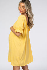 Yellow Knot Back Short Sleeve Maternity Dress