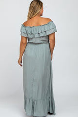 Sage Off Shoulder Tassel Tie Maternity Plus Maxi Dress