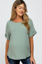 Mint Green Rolled Cuff Short Sleeve Maternity Blouse