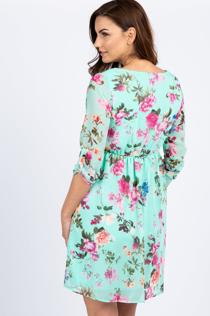 PinkBlush Mint Floral Chiffon Maternity Dress