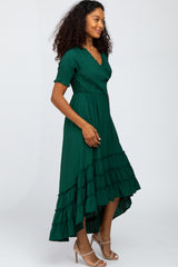 Forest Green Smocked Ruffle Hi-Lo Midi Dress