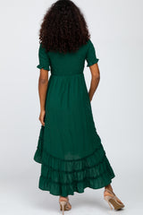 Forest Green Smocked Ruffle Hi-Lo Midi Dress