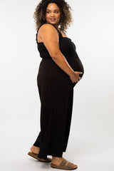 Black Smocked Ruffle Strap Maternity Plus Jumpsuit