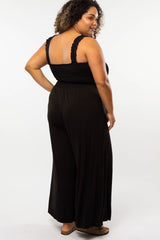 Black Smocked Ruffle Strap Maternity Plus Jumpsuit