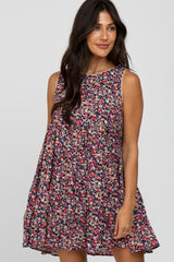 Navy Floral Crochet Trim Tiered Dress