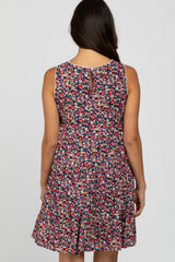 Navy Floral Crochet Trim Tiered Dress