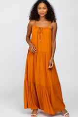 Rust Sleeveless Tiered Maxi Dress