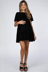 Black Tiered Ruffle Hem Maternity Dress