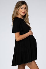 Black Tiered Ruffle Hem Maternity Dress