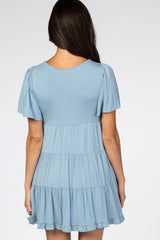 Blue Tiered Ruffle Hem Dress