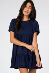 Navy Tiered Ruffle Hem Dress