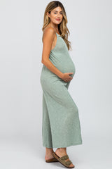 Light Olive Ribbed Wide Leg Maternity Jumpsuit