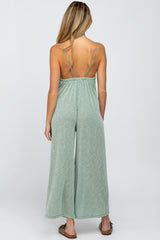 Light Olive Ribbed Wide Leg Maternity Jumpsuit