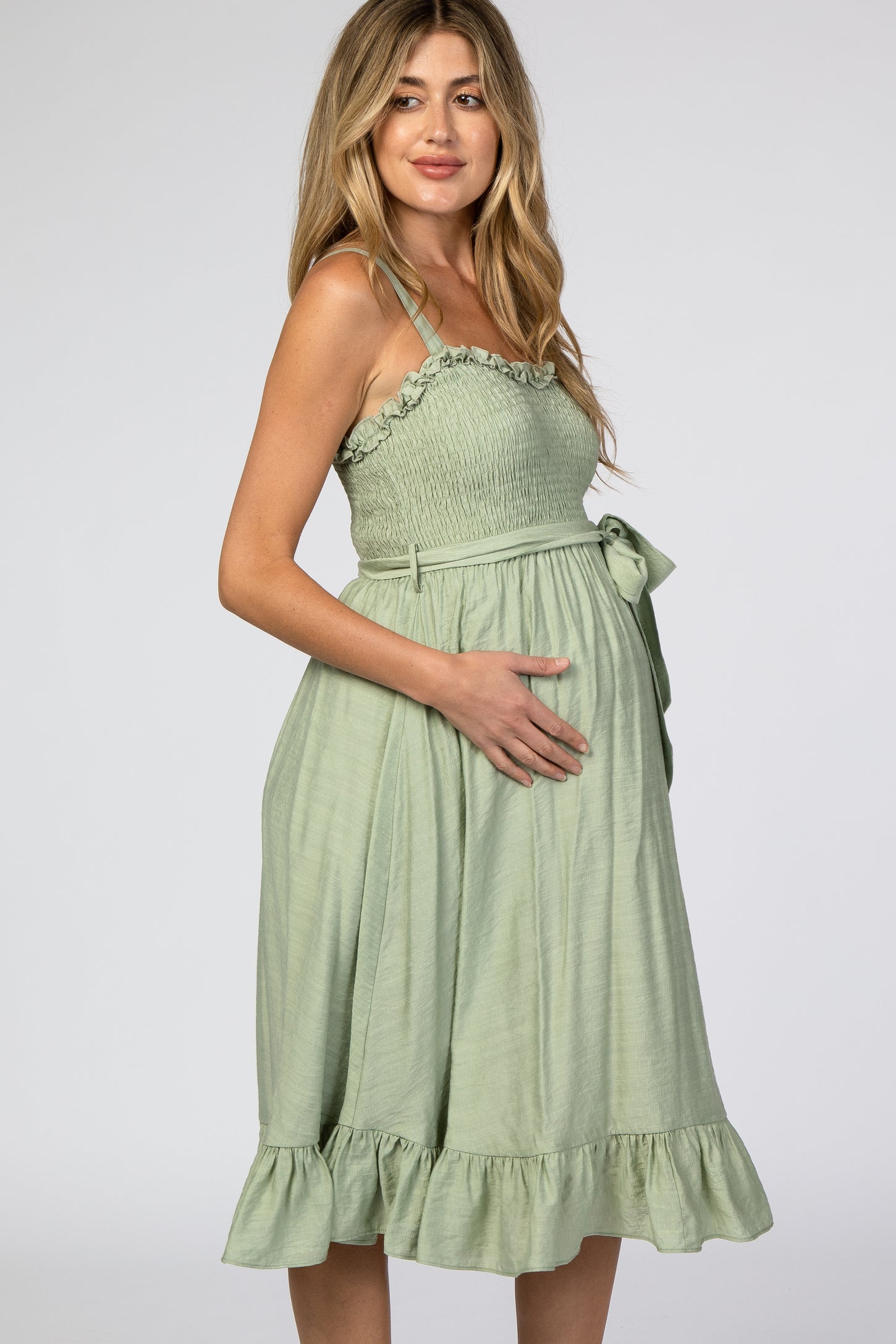 Green Ruffle Smocked Maternity Dress