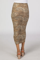 Mocha Animal Print Side Slit Pencil Skirt