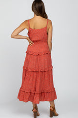 Coral Polka Dot Ruffle Tiered Maternity Midi Dress