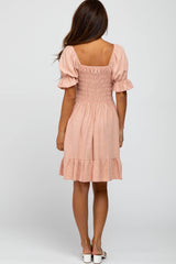 Mauve Smocked Puff Sleeve Dress