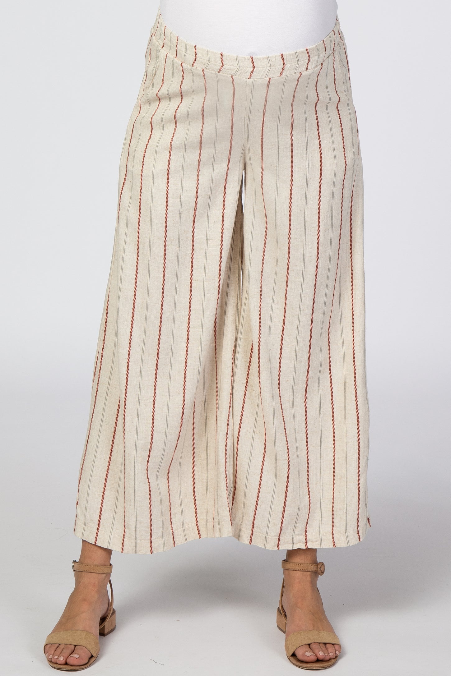Rust Striped Cropped Maternity Pants