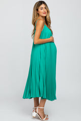 Green Pleated Maternity Midi Dress