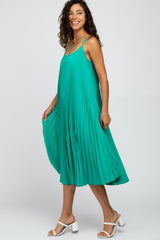 Green Pleated Midi Dress