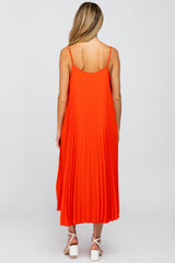 Coral Pleated Maternity Midi Dress