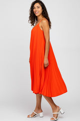 Coral Pleated Midi Dress