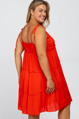 Red Tiered Shoulder Tie Maternity Plus Dress