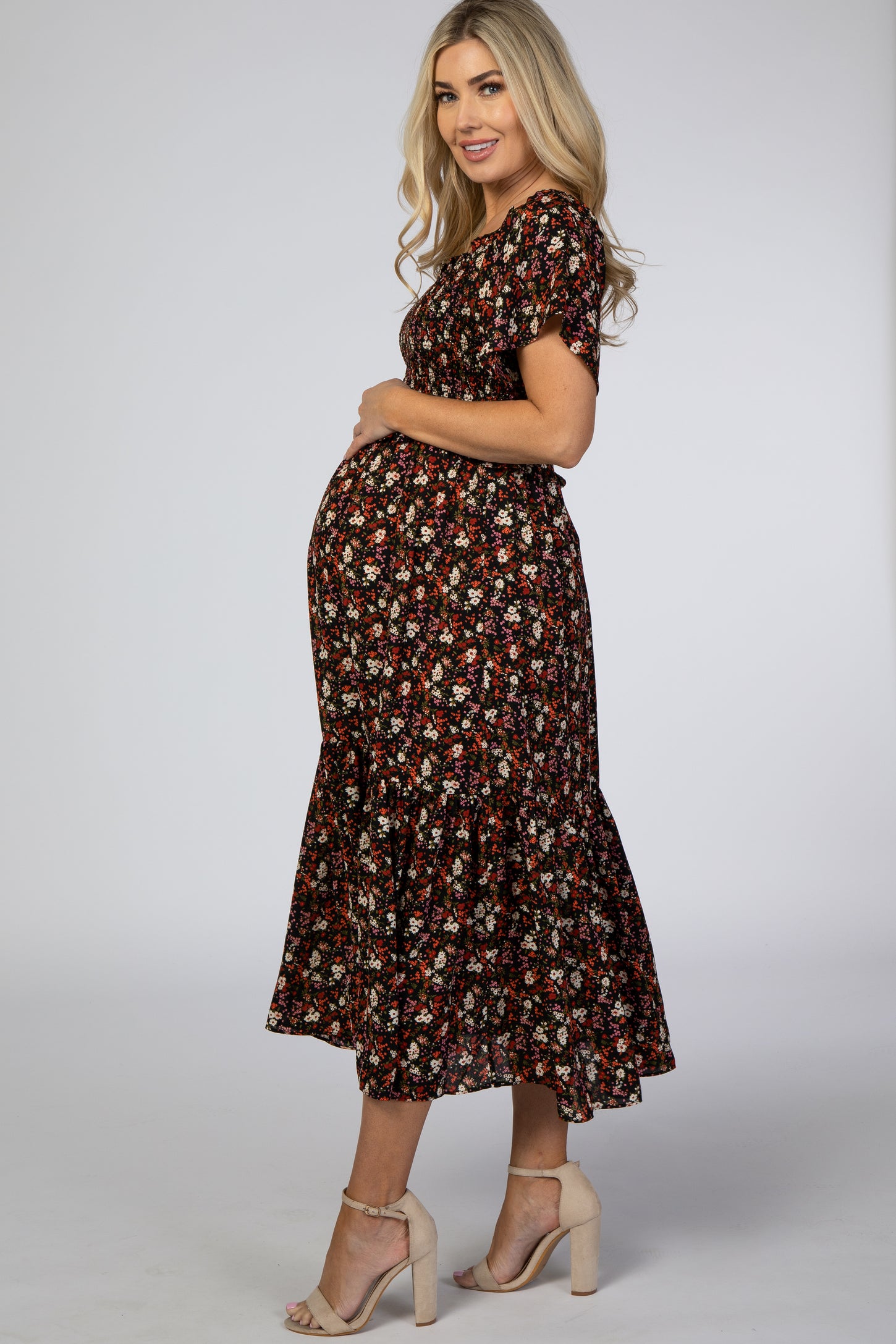 Black Floral Maternity Maxi Dress