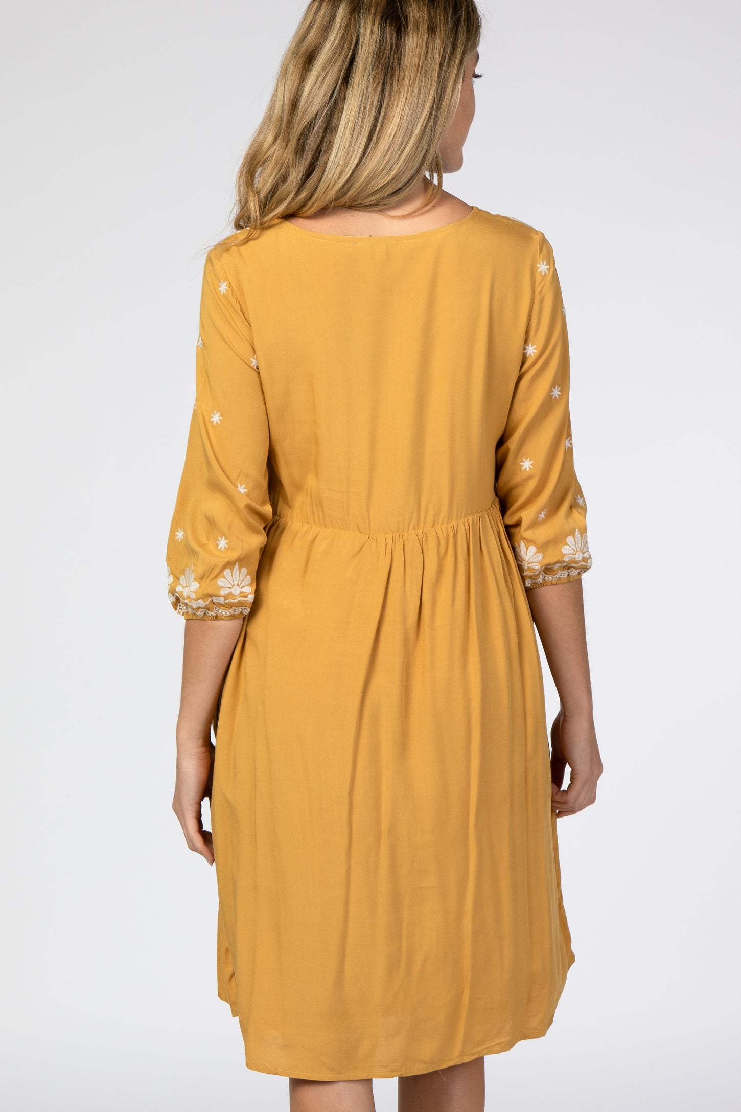 Yellow Embroidered Front Babydoll Maternity Dress