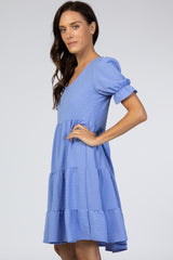 Blue Swiss Dot Tiered Dress