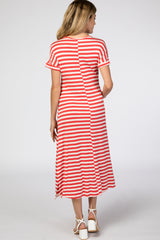 Coral Striped Maternity T-Shirt Dress