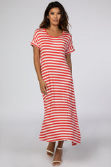 Coral Striped T-Shirt Dress